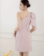 Load image into Gallery viewer, Padded Toga Bow Mini Dress in Blue- M