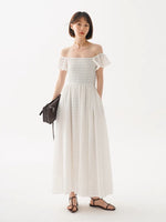 Load image into Gallery viewer, Off Shoulder Textured Pocked Maxi Dress in White