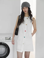 Load image into Gallery viewer, Contrast Button Pocket Shift Dress in White