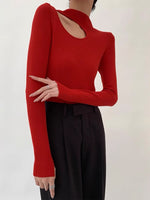 Load image into Gallery viewer, High Neck Cutout Top in Red