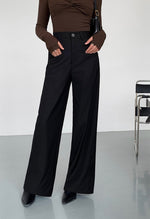 Load image into Gallery viewer, Wide Leg Slit Pocket Trousers in Black