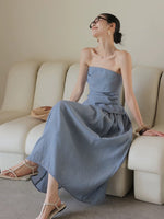 Load image into Gallery viewer, Chambray Gathered Bustier Top // Trousers // Maxi Skirt in Blue