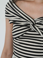 Load image into Gallery viewer, Tencel Striped Off Shoulder Twist Top in Black/White