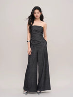 Load image into Gallery viewer, Chambray Bustier Pocket Maxi Jumpsuit in Navy