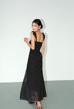 Load image into Gallery viewer, Printed Flutter Shoulder Dress in Black