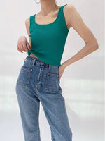 Load image into Gallery viewer, Ribbed U Neck Tank in Green