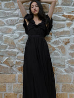 Load image into Gallery viewer, Textured Tier Sleeve Maxi Dress in Black
