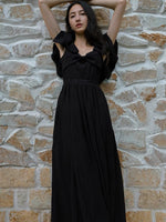 Load image into Gallery viewer, Textured Tier Sleeve Maxi Dress in Black