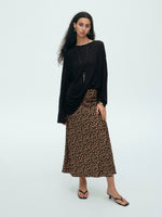 Load image into Gallery viewer, Leopard Bias Cut Slip Skirt in Brown