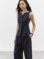 Load image into Gallery viewer, Tencel Vest // Trousers Set in Navy