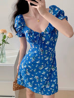 Load image into Gallery viewer, Boria Floral Puff Sleeve Mini Dress in Blue