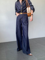 Load image into Gallery viewer, Denim Shirt + Skirt + Trousers Set in Navy