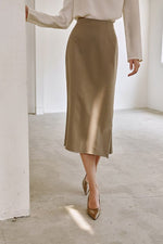 Load image into Gallery viewer, Korean Dio Tailored Midi Skirt in Greige