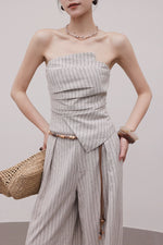 Load image into Gallery viewer, Linen Striped Bustier Top // Trousers Set in Grey