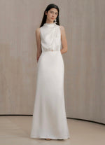 Load image into Gallery viewer, High Neck Gathered Gown in White