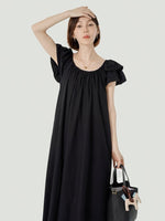 Load image into Gallery viewer, 2-Way Flutter Sleeve Midi Pocket Dress in Black