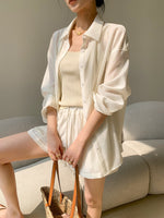 Load image into Gallery viewer, Tencel Shirt + Shorts Set in Beige