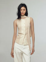 Load image into Gallery viewer, Contrast Button Vest + Neck Tie in Beige