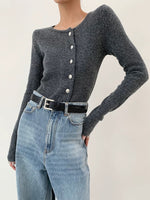 Load image into Gallery viewer, Off Side Button Cardigan in Grey
