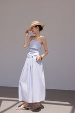 Load image into Gallery viewer, Linen Blend Gathered Bustier Top // Trousers // Maxi Skirt Set in Blue