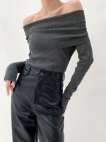Load image into Gallery viewer, Off Shoulder Foldover Top in Grey