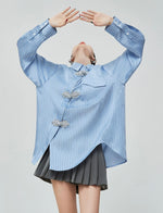 Load image into Gallery viewer, Oversized Striped Pankou Shirt in Blue