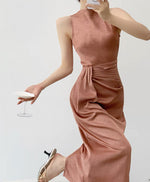 Load image into Gallery viewer, Textured Gathered Sheath Dress in Crimson