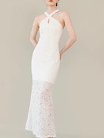 Load image into Gallery viewer, Keyhole Halter Lace Gown in White