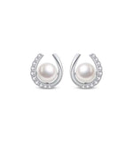 Load image into Gallery viewer, Horseshoe Pearl Diamante Earrings
