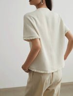 Load image into Gallery viewer, Light Tweed Pankou Fray Top in Cream