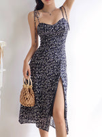 Load image into Gallery viewer, Admiral Floral Cami Tie Slit Midi Dress in Navy
