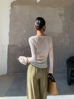 Load image into Gallery viewer, Floral Wool Blend Flute Sleeve Top in White