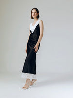 Load image into Gallery viewer, Grace Lace Silk Maxi Dress in Black