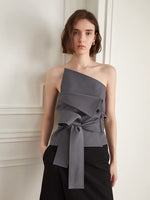 Load image into Gallery viewer, Asymmetric Wrap Tie Bustier Top in Grey