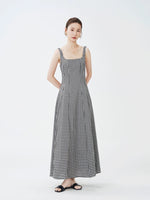Load image into Gallery viewer, Checked Sleeveless Pocket Maxi Dress in Black/White
