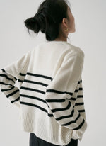 Load image into Gallery viewer, Mid Stripe Wool Cardigan in White