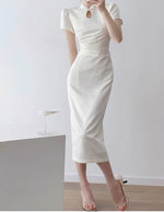 Load image into Gallery viewer, Classic Midi Cheongsam Dress in White