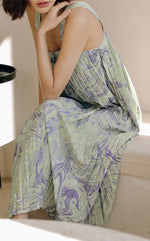 Load image into Gallery viewer, Printed Pleated Trapeze Dress in Green