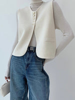 Load image into Gallery viewer, Knitted Sleeveless Vest in Cream