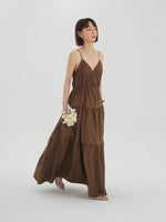 Load image into Gallery viewer, Tiered Cami Pocket Maxi Dress in Brown