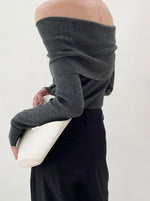 Load image into Gallery viewer, Off Shoulder Foldover Top in Grey