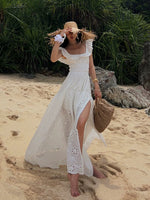 Load image into Gallery viewer, Laser Cut Floral Slit Dress in White