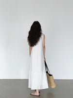 Load image into Gallery viewer, Striped Flute Hem Maxi Dress in White