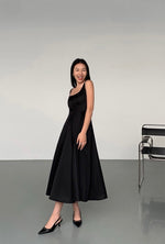 Load image into Gallery viewer, Square Neck A-Line Maxi Dress in Black