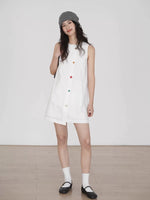 Load image into Gallery viewer, Contrast Button Pocket Shift Dress in White
