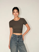 Load image into Gallery viewer, Padded Cutout Buckle Tee in Brown