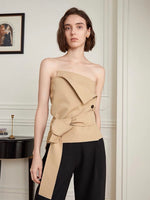 Load image into Gallery viewer, Asymmetric Wrap Tie Bustier Top in Beige