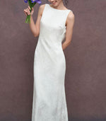 Load image into Gallery viewer, Textured Drape Detachable Drop Back Bead Gown in White