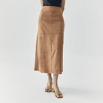 Load image into Gallery viewer, Fern Suede Midi Skirt in Brown