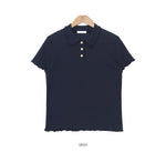 Load image into Gallery viewer, Korean Soft Waffle Polo Top in Navy